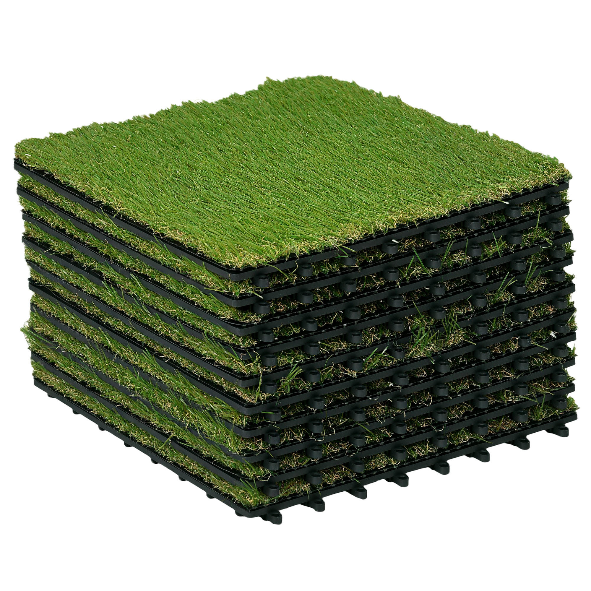 KUNSTRASENPLATTEN 10er-Set DE-13758 30x30 cm, 3,5 cm hoch Grün - Grün, Kunststoff (30/30/3.5cm) - ComfortXL