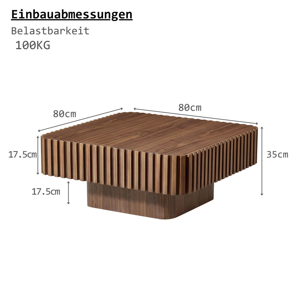 COUCHTISCH 80/80/35 cm walnuss aus Massivholz und MDF mit 3D-Rahmen - Walnussfarben, Holzwerkstoff (80/80/35cm) - OKWISH