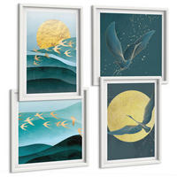 BILDER SET 4er Set - 50x50 cm & 40x60 cm Weißer Rahmen - Stilvolle Landschaften mit Vögeln - Weiß, Kunststoff (50/50cm) - TULUP