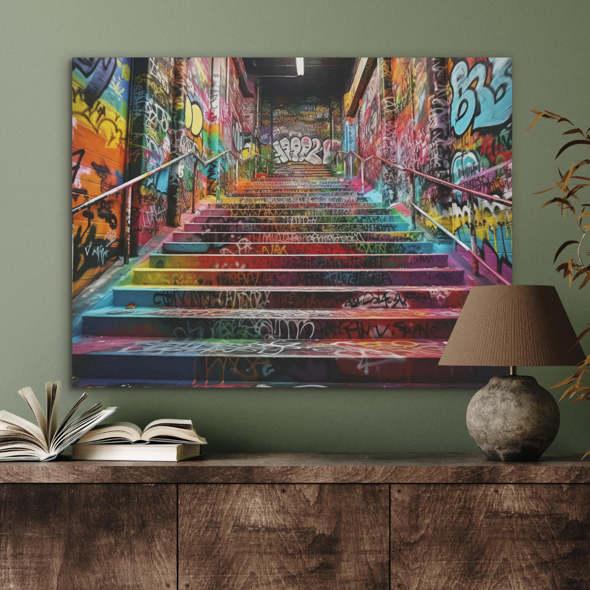 AKUSTIKPANEEL Treppe - Graffiti - Farben - Kunst 80x60 cm - Multicolor, Textil (80/0.9/60cm) - MuchoWow