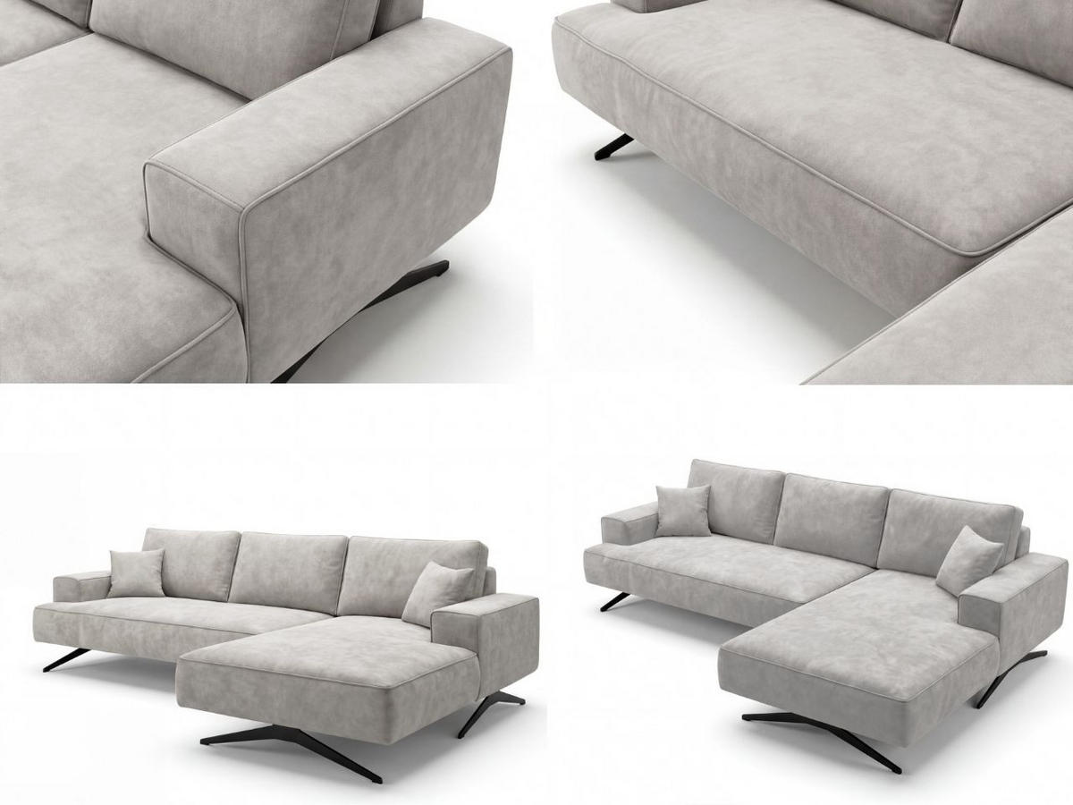 ECKSOFA Leto Grau Rechts - Schwarz/Grau, Holz/Textil (165/260cm) - Graingold