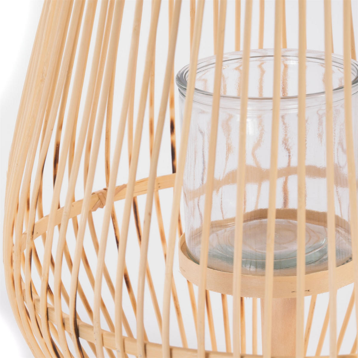 LATERNE FINN 70 Bambus, mit Windlicht-Glaseinsatz naturfarben - Naturfarben, Holz (35/70/35cm) - CREEDWOOD