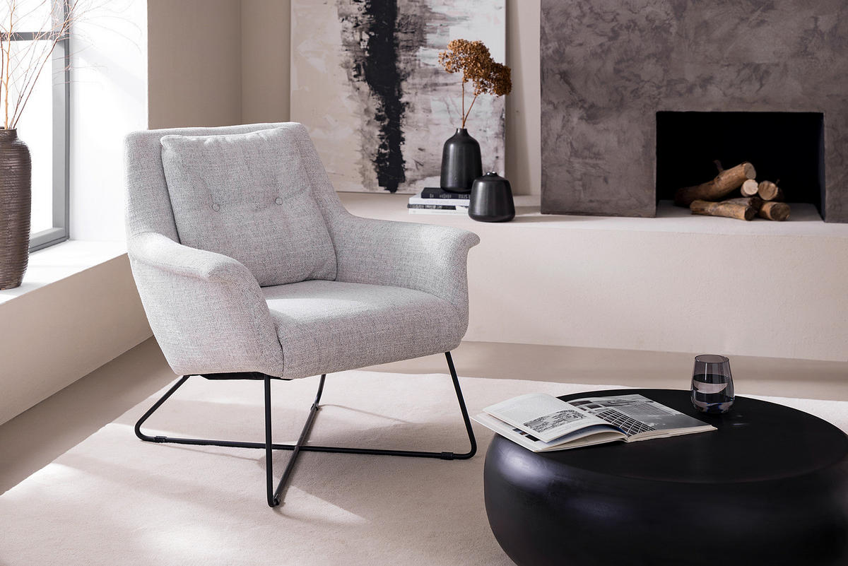 SESSEL - Hellgrau/Schwarz, Textil/Metall (82/88/84cm) - home24