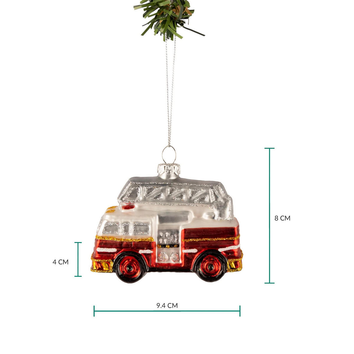 WEIHNACHTSKUGEL Feuerwehrauto 9 cm - Rot, Glas (4/8/1cm)
