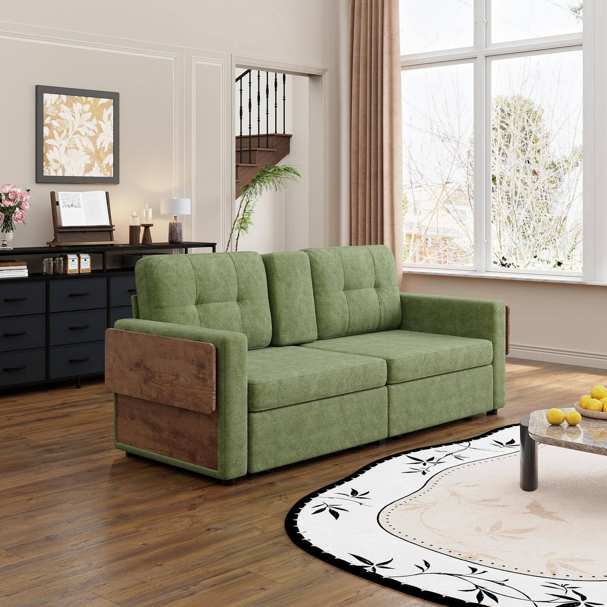 2-SITZER-SOFA mit Laptop-Tisch und Stauraum, DE-42611, Grün - Grün, Metall (178/57.5/71cm) - ComfortXL