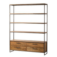 REGAL mit 4 Schubladen - Akazie massiv / Eisen - Akaziefarben, Holz (145/190/35cm) - home24