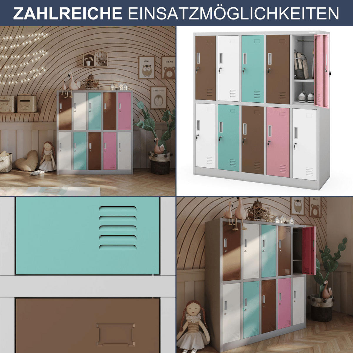 UMKLEIDESCHRANK Spind TOKIO 10 Abteile 150x136x45cm Pastellfarben - Multicolor, Metall (136/150/45cm) - DELUKE