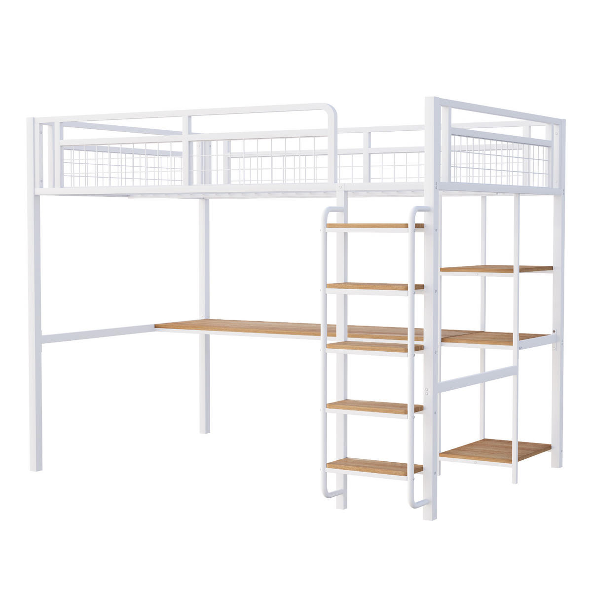 HOCHBETT 140/200 cm weiß aus Metall mit Tisch und Regal - Weiß, Metall (140/200cm) - OKWISH