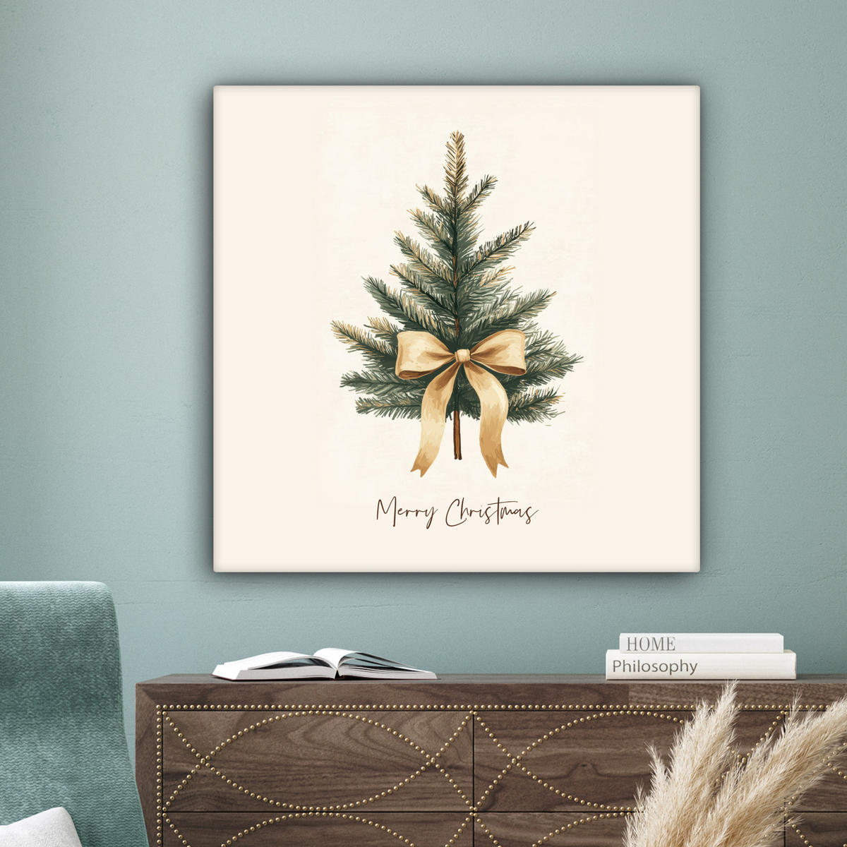 LEINWANDBILD Weihnachtsbaum - Weihnachten - Frohe Weihnachten - Beige 90x90 cm - Sandfarben, Textil (90/90cm) - MuchoWow