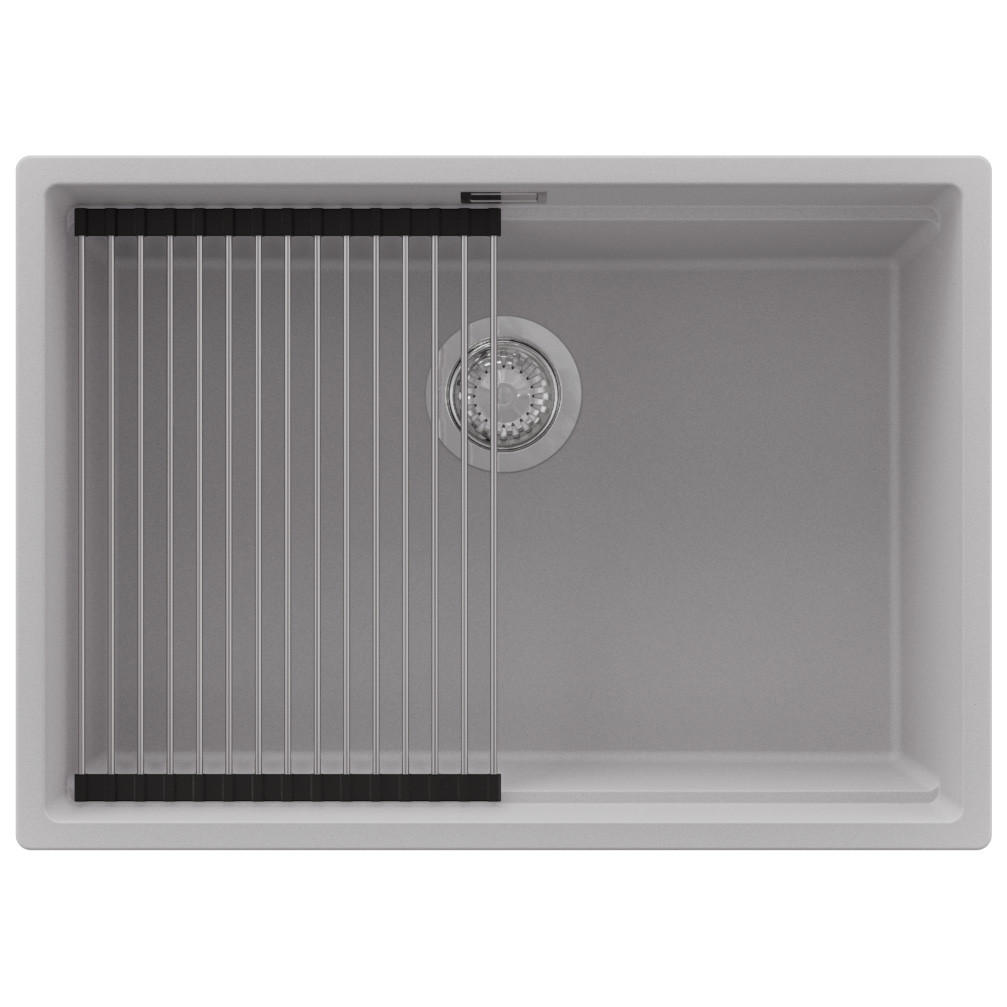 SPÜLBECKEN Praga Slim, 2-er set Grau 66/47 cm 1 Becken + Ablauf-Set + Aufrollbare Abtropffläche ab 70er Unterschrank - Chromfarben/Grau, Kunststoff (66/20/47cm) - Primagran