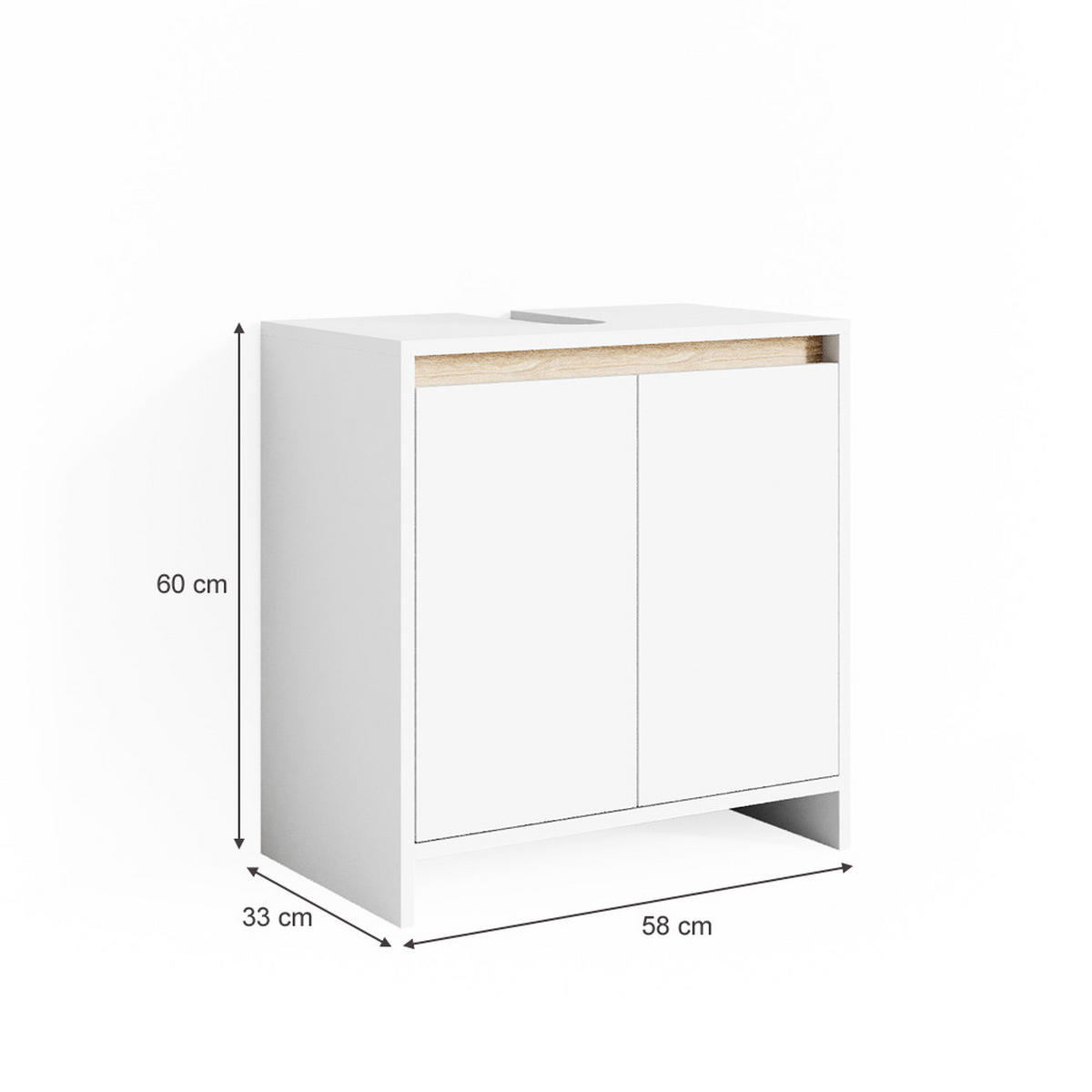 WASCHBECKENUNTERSCHRANK Emma Weiß/Sonoma 58 x 60 cm - Weiß, Holzwerkstoff (58/60/33cm) - Vicco