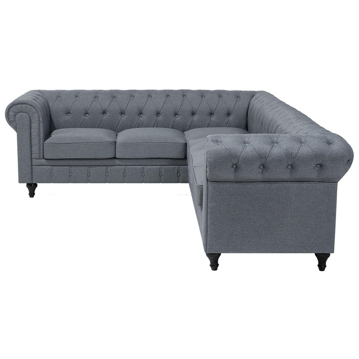 ECKSOFA Polsterbezug Schwarz linksseitig Chesterfield - Grau, Textil (280/85cm) - Beliani