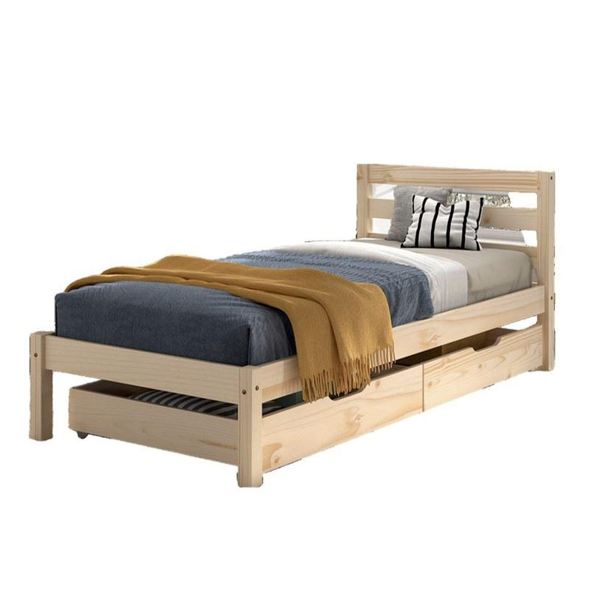 EINZELBETT Karolina Kiefer 90x200 mit Rolllattenrost und Schubladen - Kieferfarben, Holz (90/200cm) - 58aufmkessel