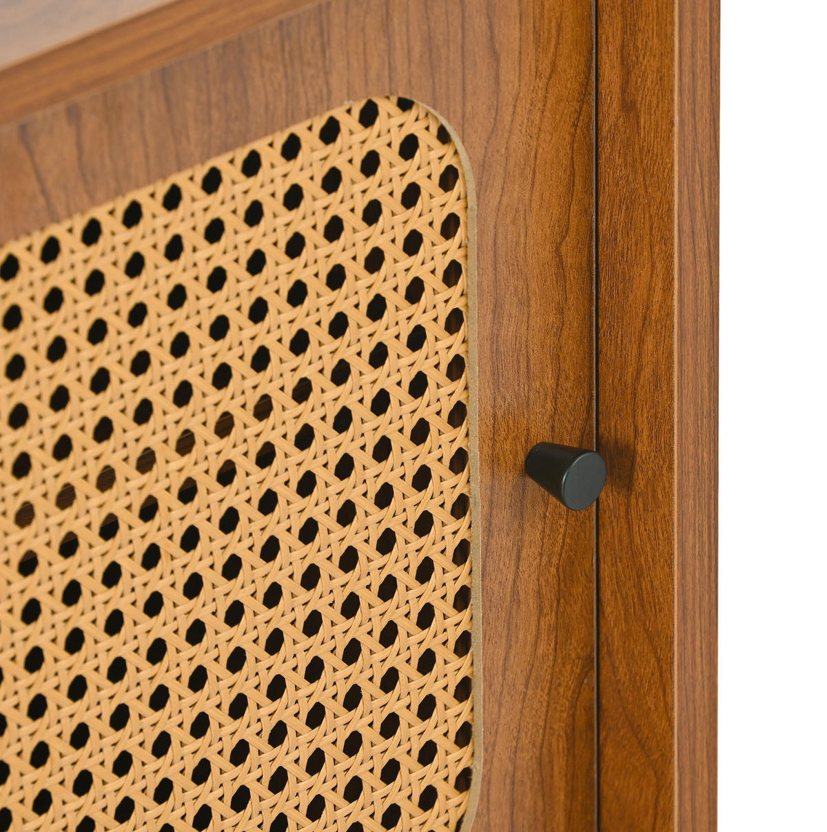 SCHUHSCHRANK in Walnuss mit Rattan, 3 Türen und 2 Schiebetüren,104/40/48 cm - Walnussfarben, Holzwerkstoff (40/48/104cm) - Flora Grace