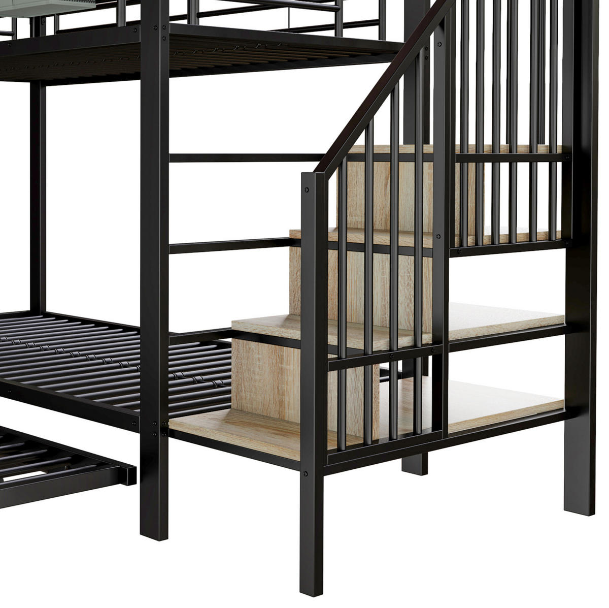 ETAGENBETT mit Ausziehbett und Stauraum 90 x 200 cm Metall Schwarz - Schwarz, Metall (90/200cm) - Beauniv