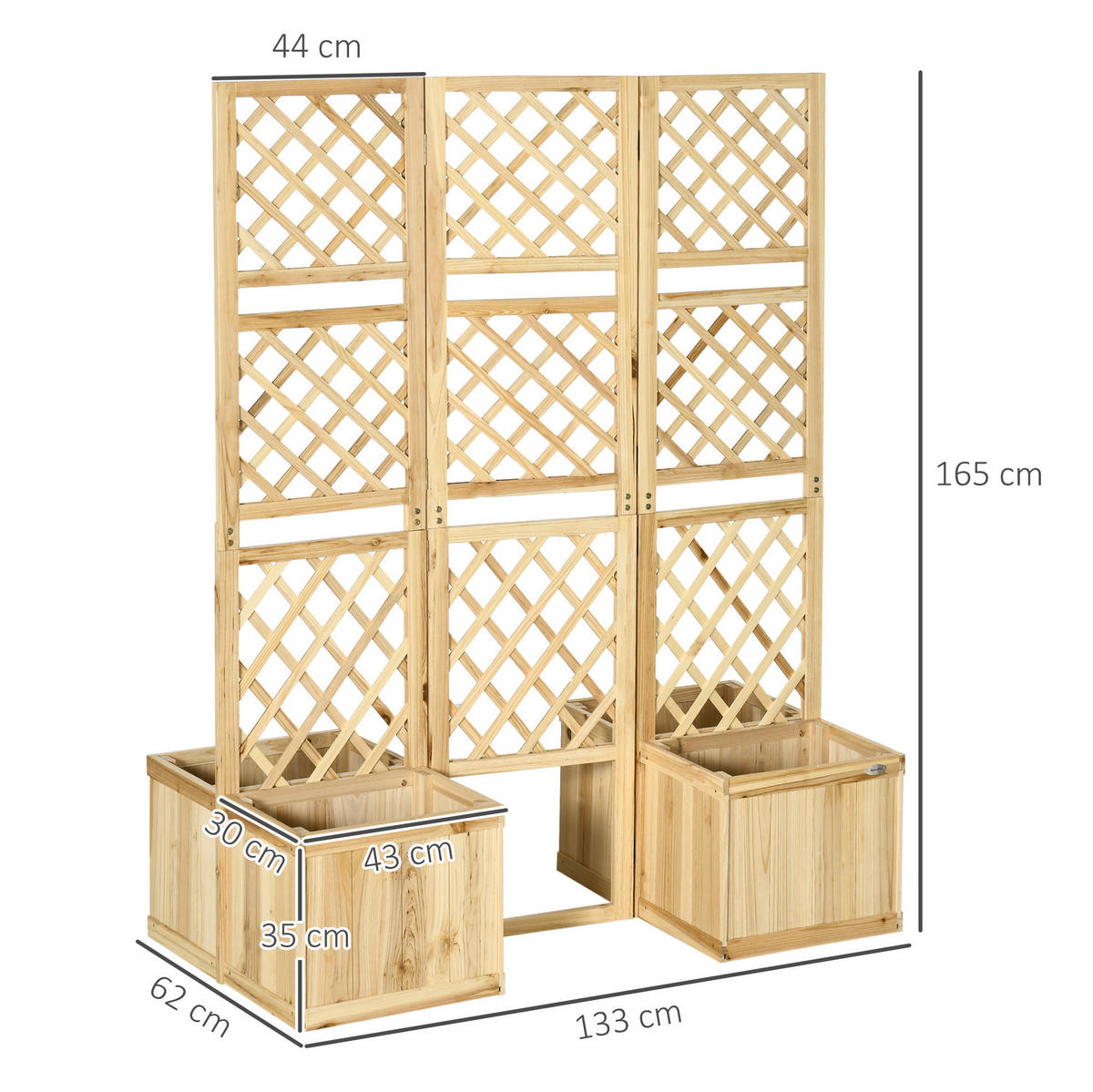 BLUMENKASTEN aus Holz 133x62x165cm in Natur mit klappbarem Spalier - Naturfarben, Holz (62/165/133cm) - Modfu