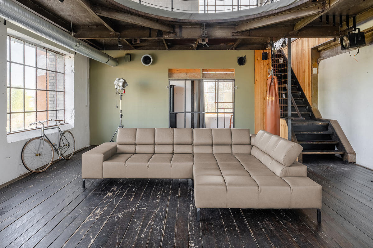 ECKSOFA NELSON Grau Leder Relaxfunktion - Schwarz/Grau, Leder/Metall (321/216cm) - KAWOLA