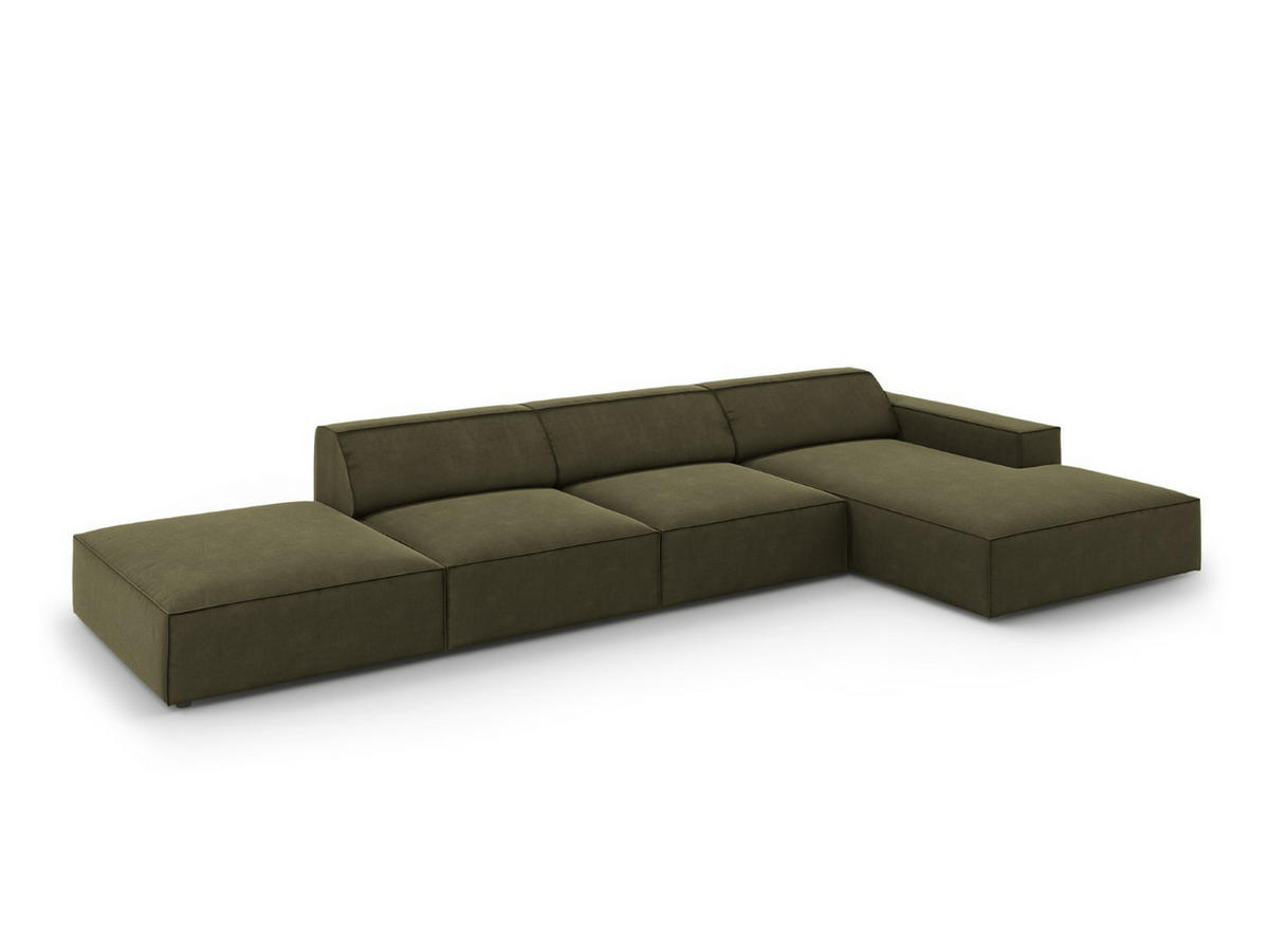 ECKSOFA rechts Jodie aus Samt grün 5 Sitzplätze - Grün, Textil (166/341cm) - Micadoni