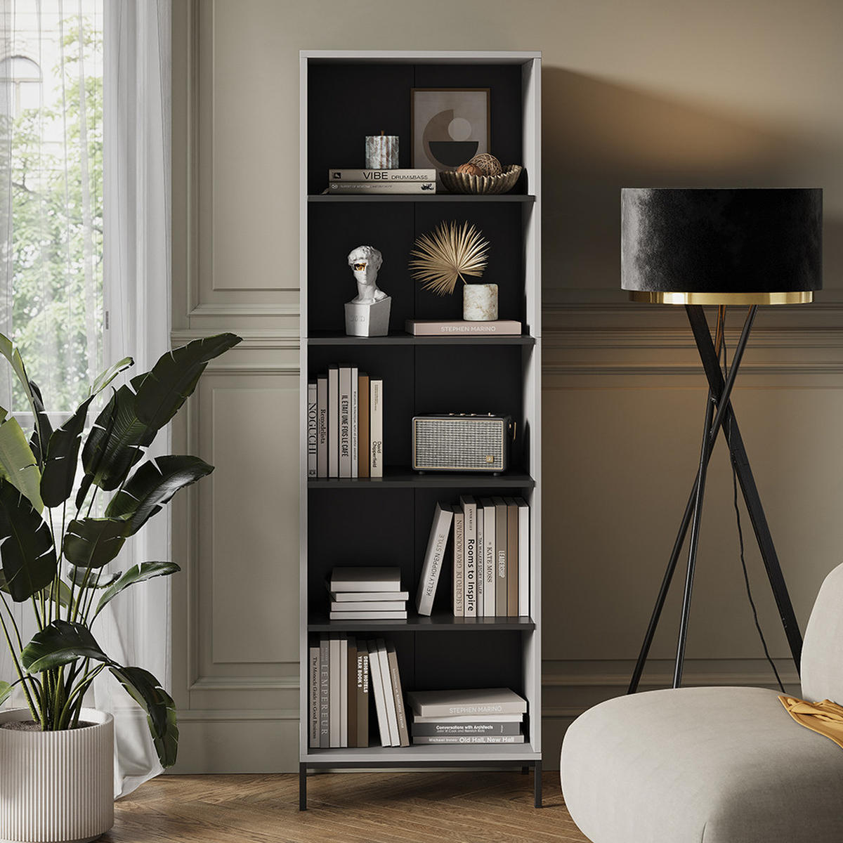 BÜCHERREGAL Eliza Grau 60 x 180 cm mit 5 Fächern - Grau, Holzwerkstoff (60/180/40cm) - Vicco