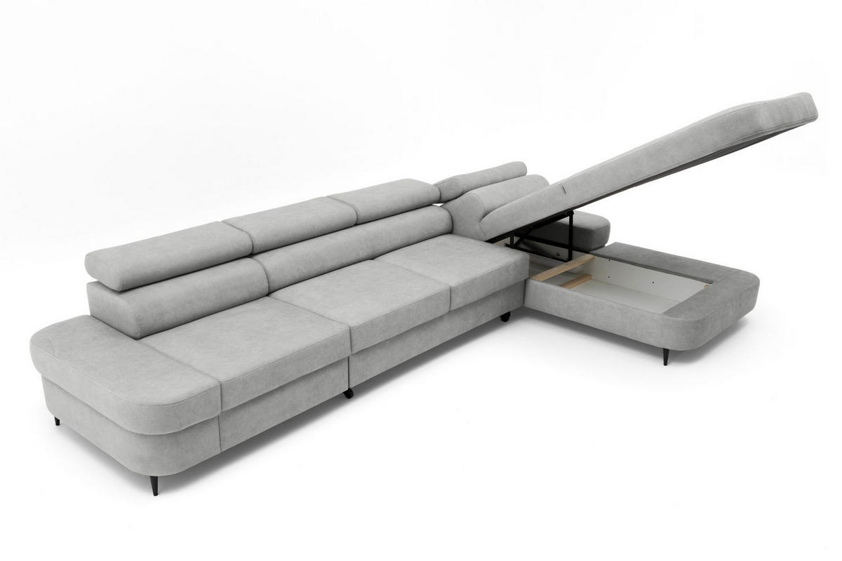 ECKSOFA JAZZ MAXI Rechts mit Schlaffunktion 125x195 Velours Grau - Schwarz/Grau, Holz/Textil (203/350cm) - Muffo