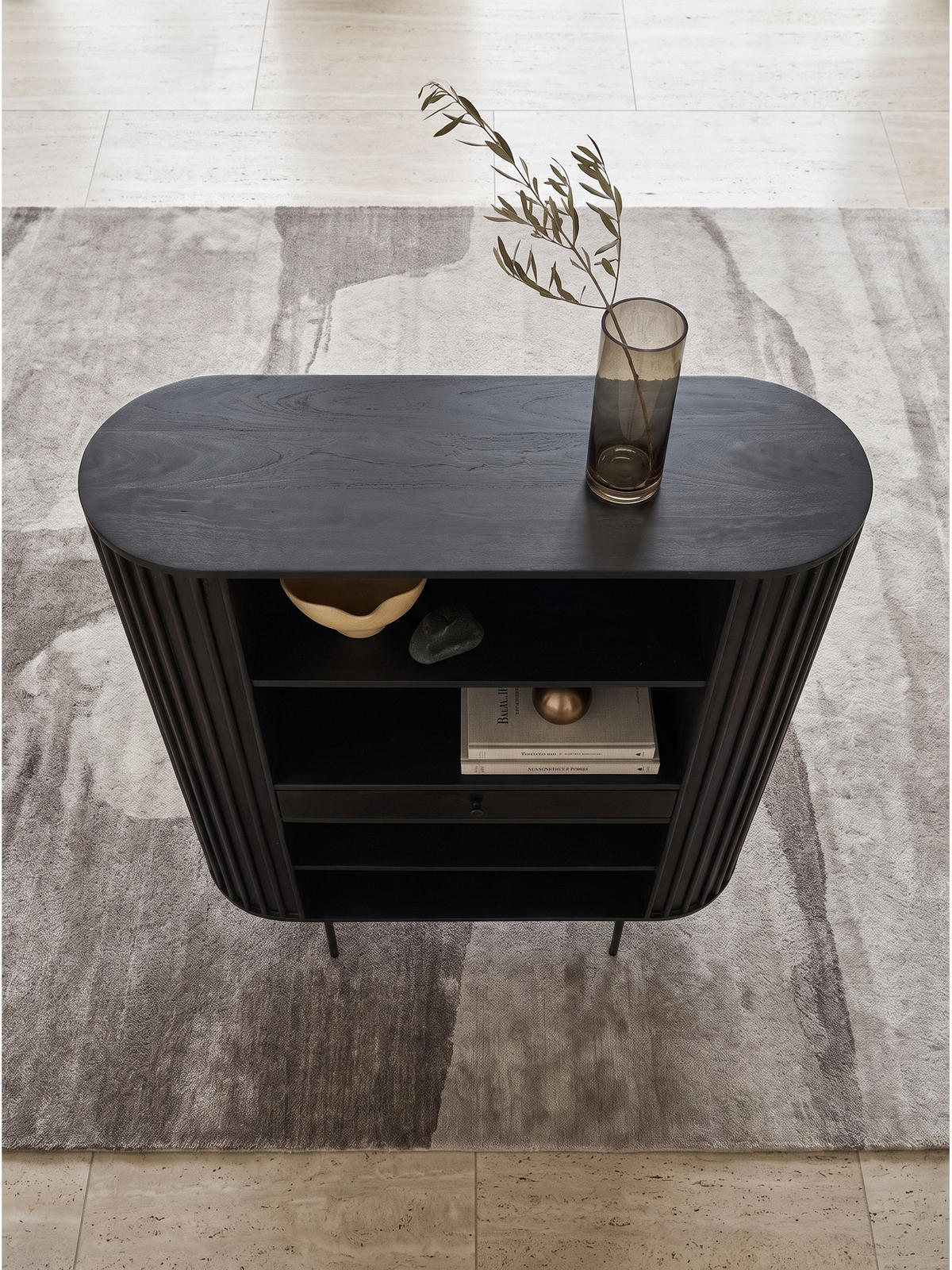 BÜCHERREGAL MELA, Mango Massivholz, mit Stauraum, Schwarz, 105 x 40 x 122 cm - Schwarz, Holz/Metall (105/122/40cm) - KADIMA DESIGN