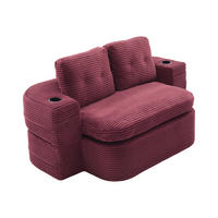 SOFA mit Liegefunktion und Getränkehaltern aus Cord in Weinrot - Weinrot, Textil (165/61/97cm) - EVRYAE