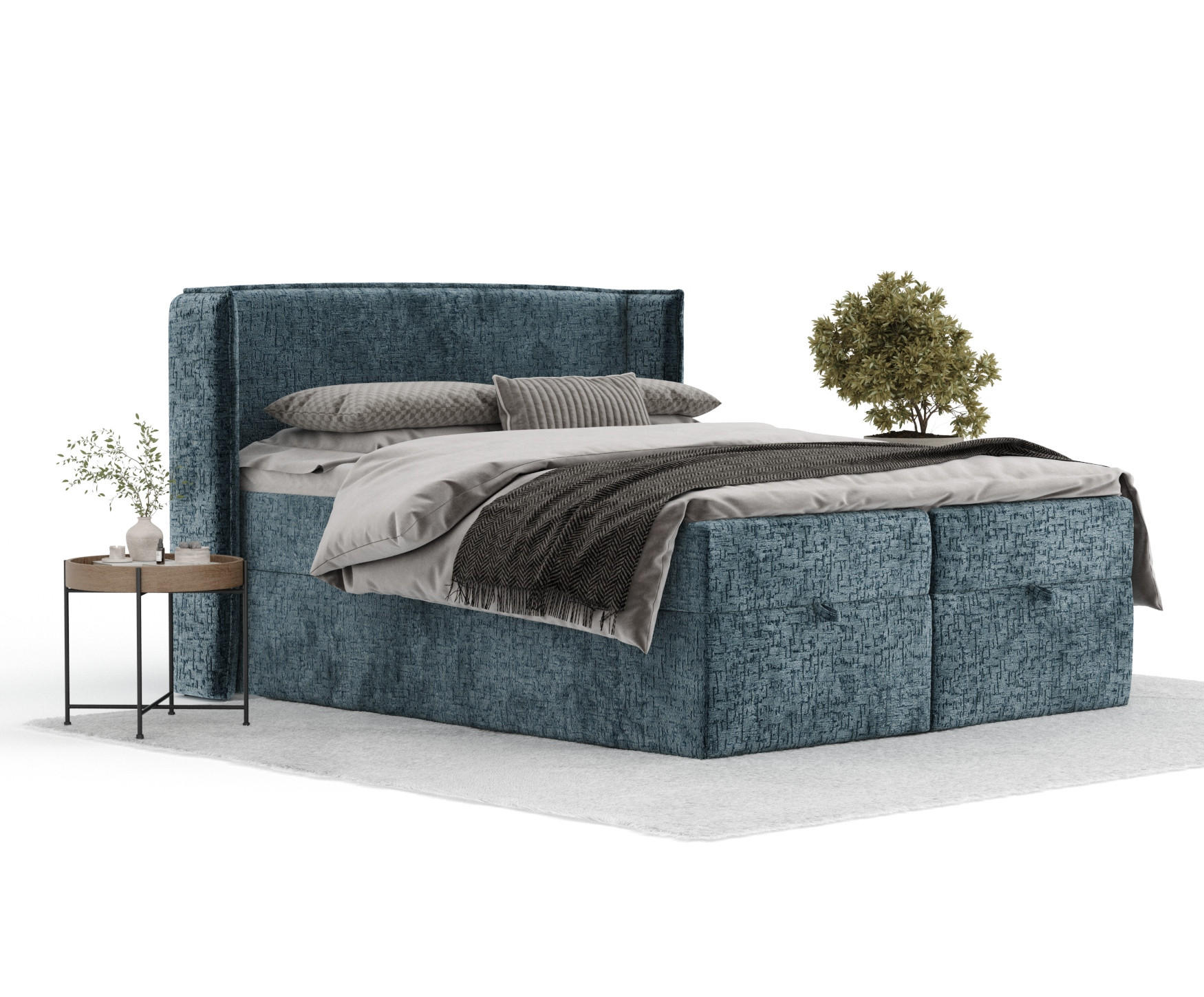 Thumbnail - Maison de Reve Boxbett, Blaugrau, Textil, Buche, Kiefer, H3, Höhe ca. 20 cm, 160x200 cm, Oeko-Tex® Standard 100, FSC 100...