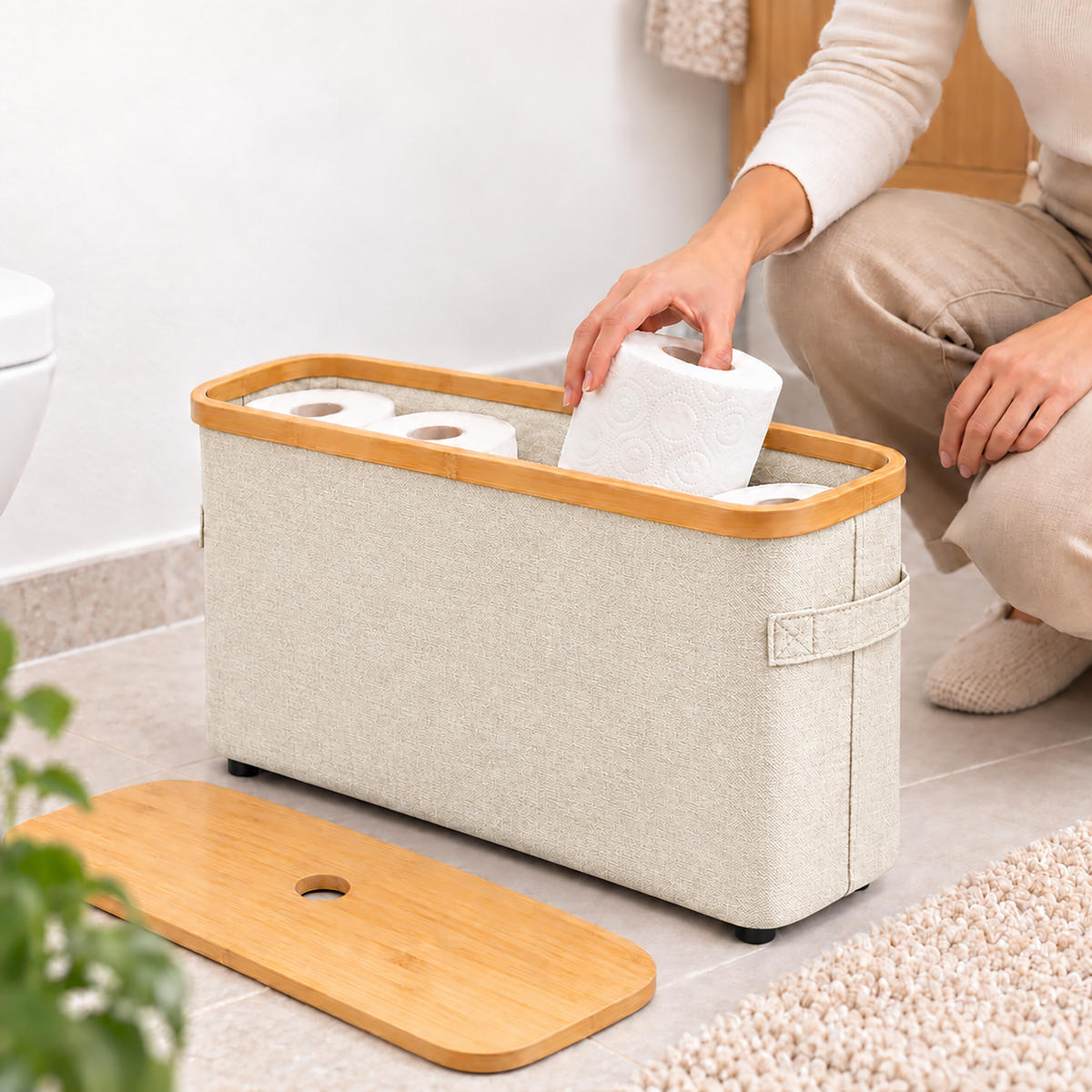 TOILETTENPAPIERBOX Beige Bambus 12 Rollen - Beige, Holz/Kunststoff (45/34.5/15cm) - Relaxdays