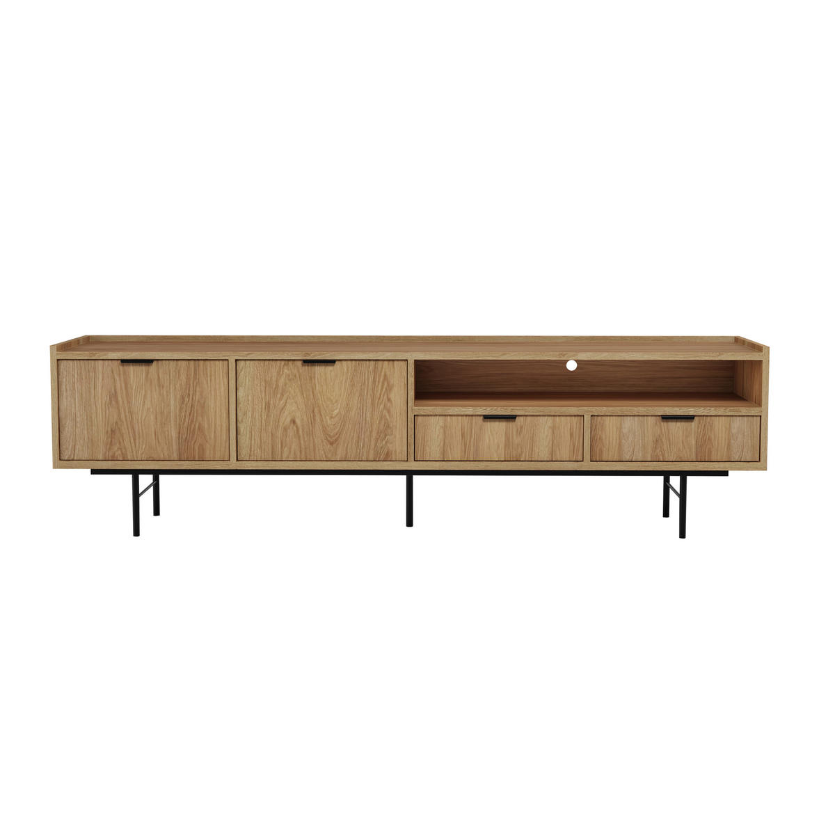 WOHNWAND Evron 2-teilig Bücherregal 90 cm + TV-Board 200 cm, Hikora Eiche - Eichefarben/Schwarz, Holzwerkstoff/Metall (200/185/35cm) - Beautysofa