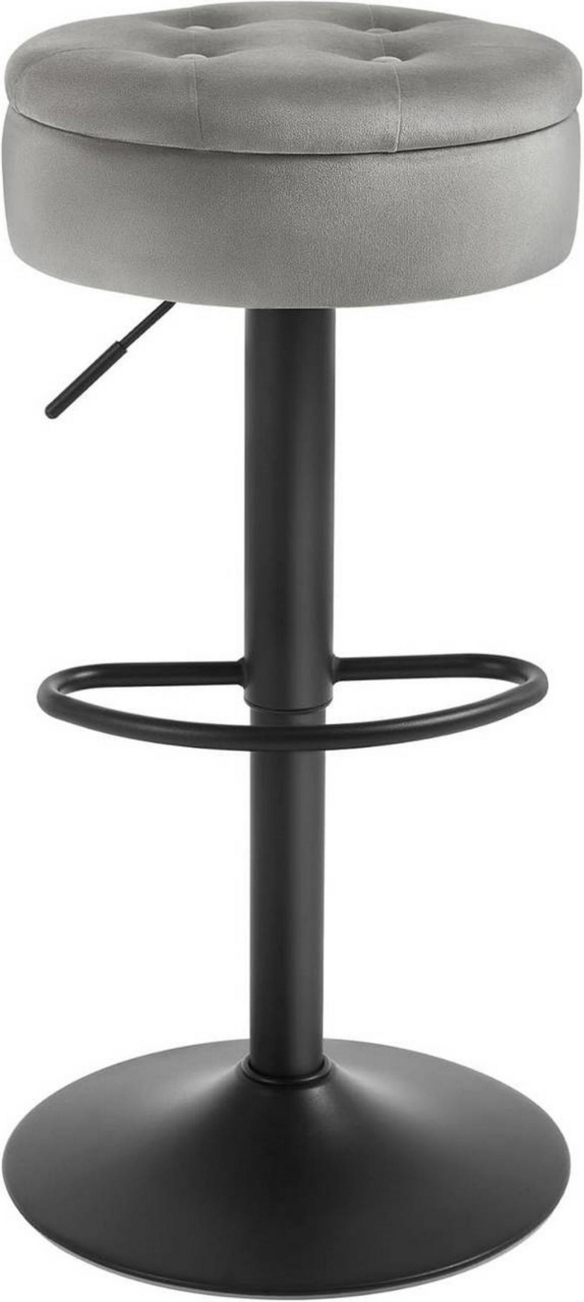 BARHOCKER mit Stauraum, drehbar, Samt, Hellgrau - Hellgrau/Schwarz, Textil/Metall (39/60.5/39cm) - Woltu