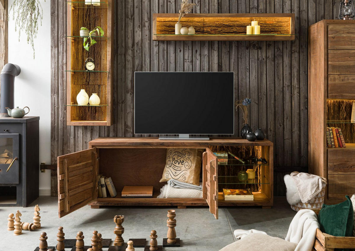 TV-BOARD Akazie 175x40x63 natur lackiert BARK #112 - Naturfarben, Holz (175/63/40cm) - Massivmoebel24
