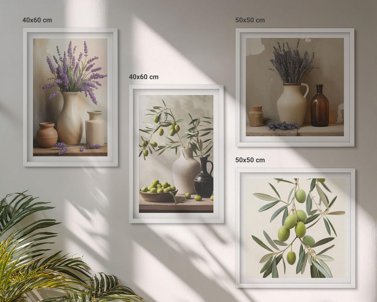 BILDER SET 4er Set - 50x50 cm & 40x60 cm Weißer Rahmen - Blumen in Vasen als Dekoration - Weiß, Kunststoff (50/50cm) - TULUP