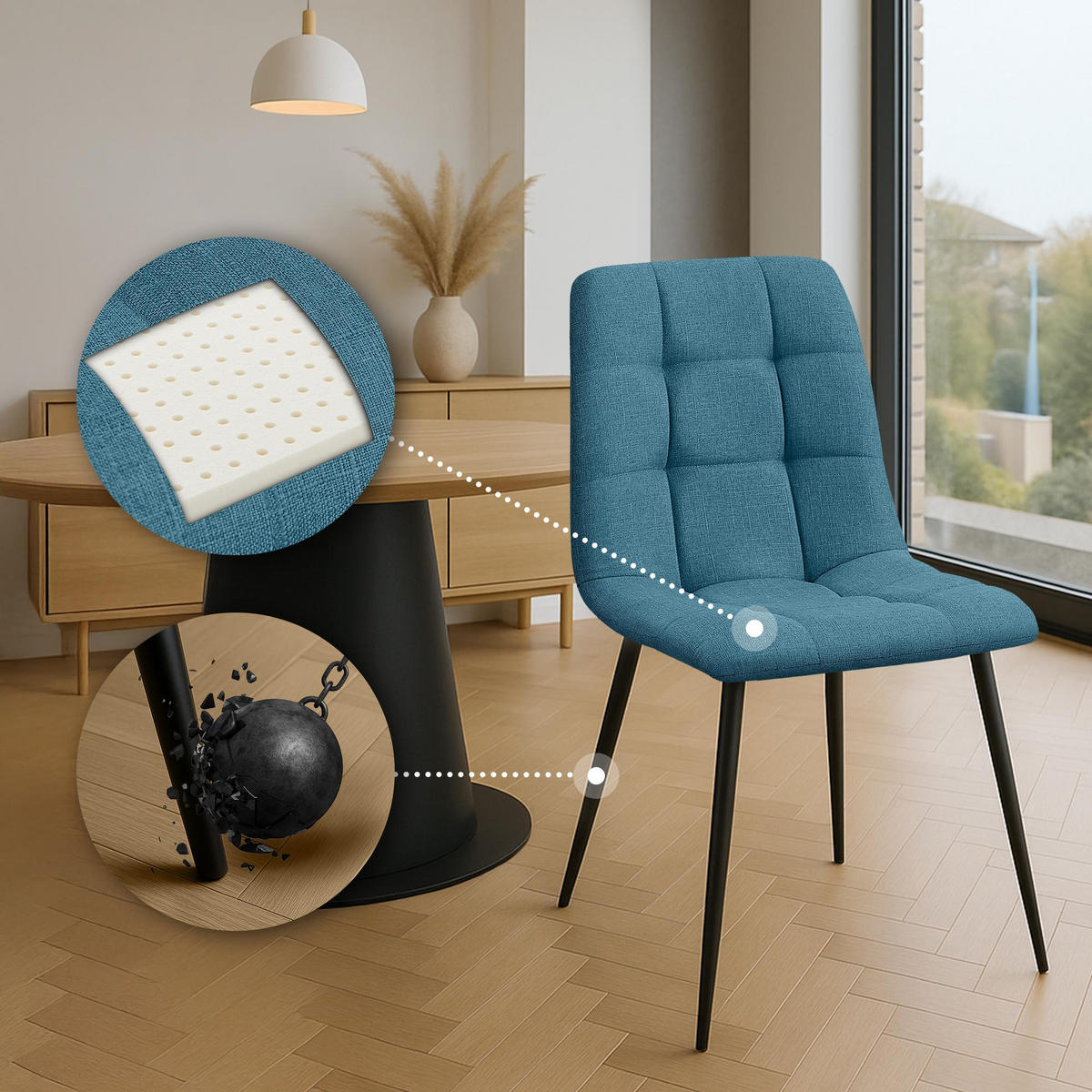 STUHL Stoff Blau - Blau, Textil/Metall (45/84/55cm) - CLP
