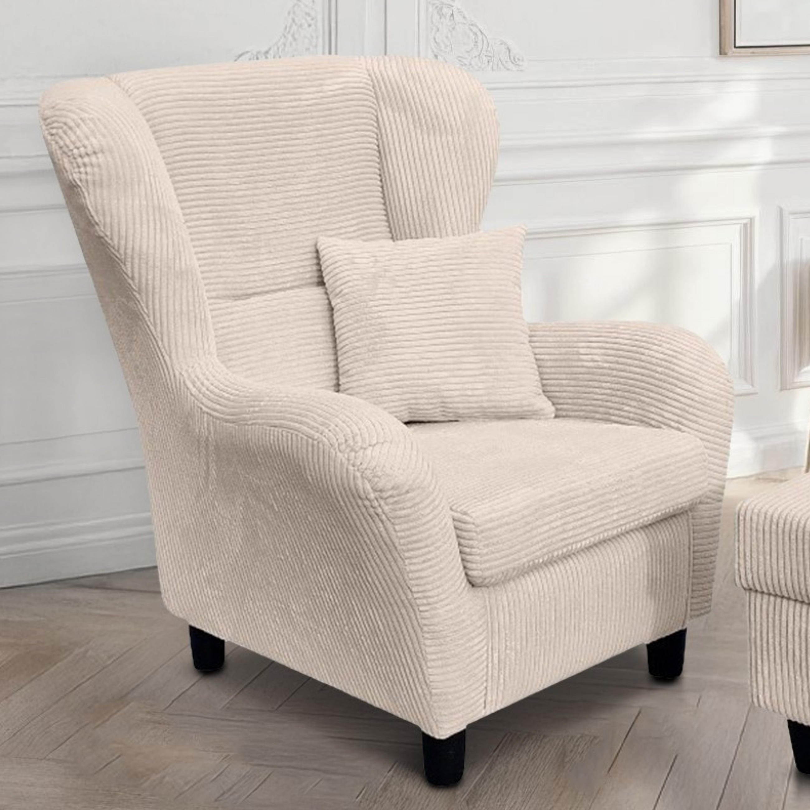 Thumbnail - luma-home Ohrensessel, Beige, Textil, 1-Sitzer, Füllung: Polyurethan (Pur), einzeln stellbar,Quadratisch, 90x98x76 cm, W...