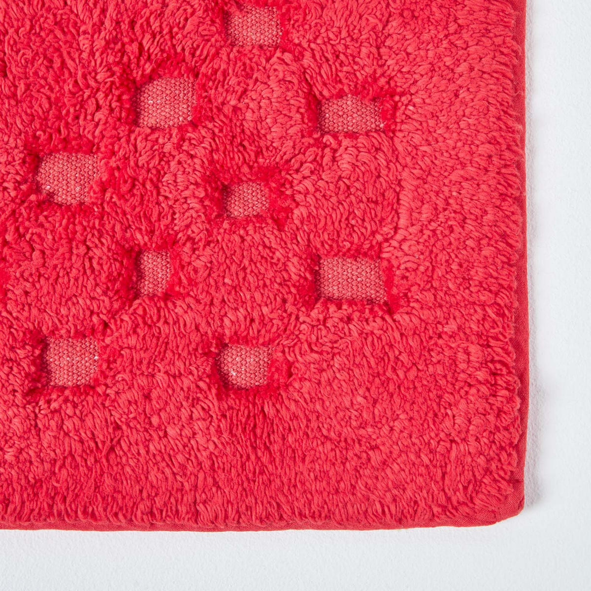 BADEMATTE 45/75 cm Karo-Bordüre, Baumwolle - Rot, Textil (45/75cm) - Homescapes