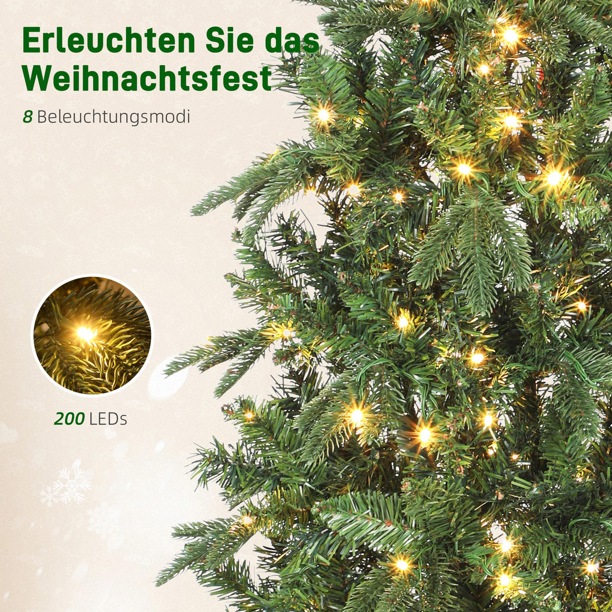 WEIHNACHTSBAUM künstlich 180 cm Christbaum mit 605 dichten Zweigen, 200 LED - Grün, Kunststoff (180cm) - HOMCOM