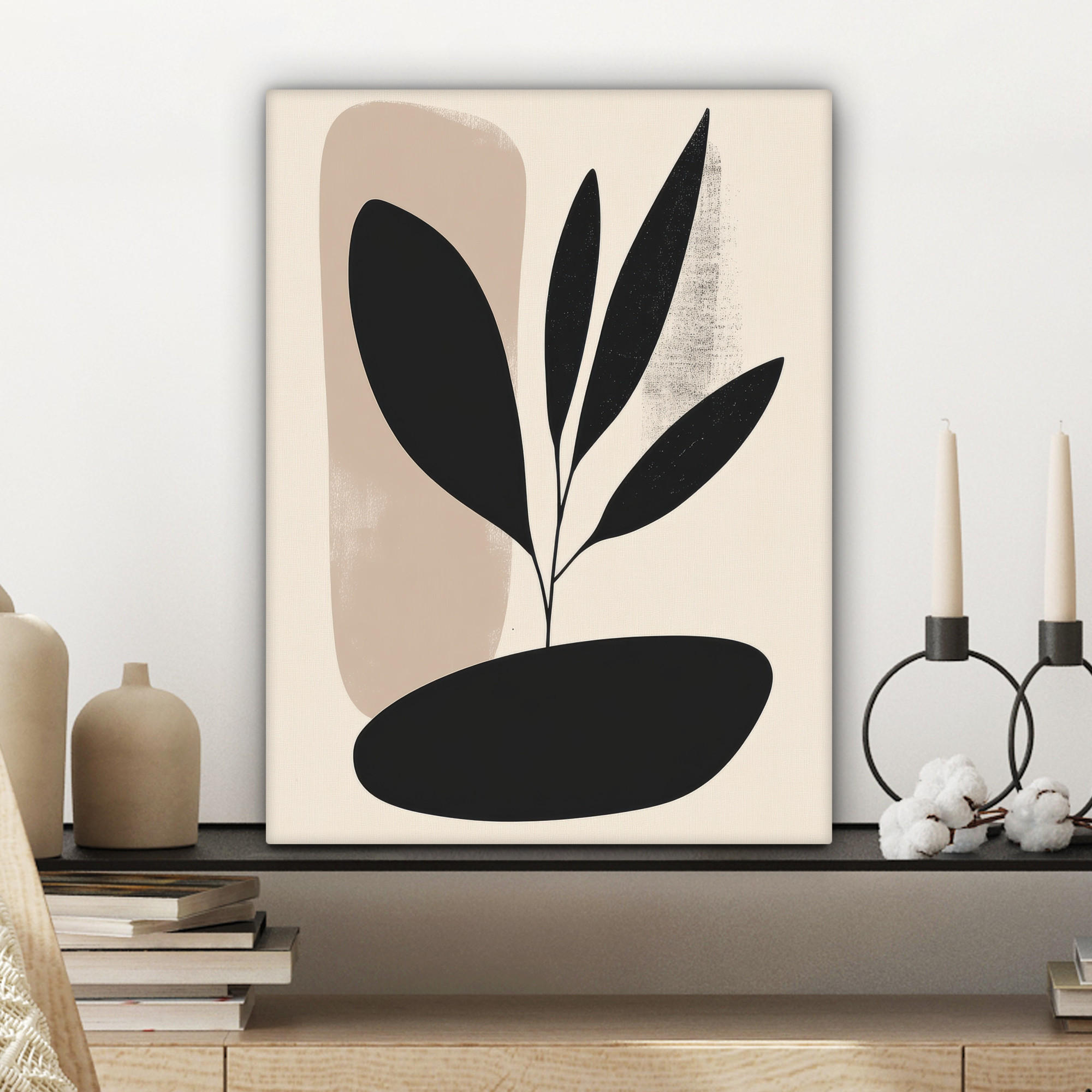 LEINWANDBILD Pflanze - Beige - Japanisch 30x40 cm - Schwarz, Textil (30/40cm) - MuchoWow