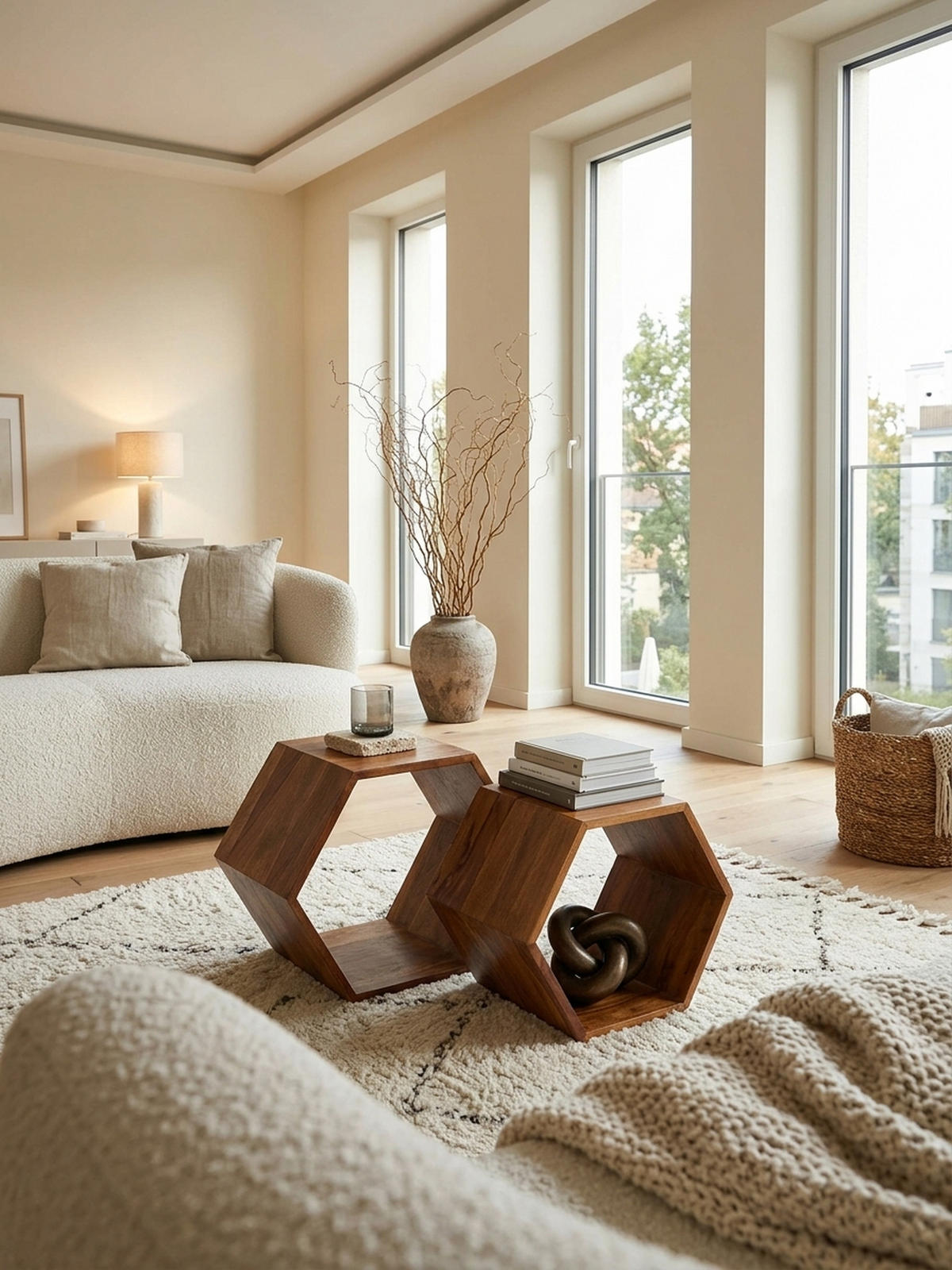 BEISTELLTISCH Set – 2-teilig Massivholz Braun Wabenform handgefertigt - Braun, Holz (30/46/40cm) - KADIMA DESIGN