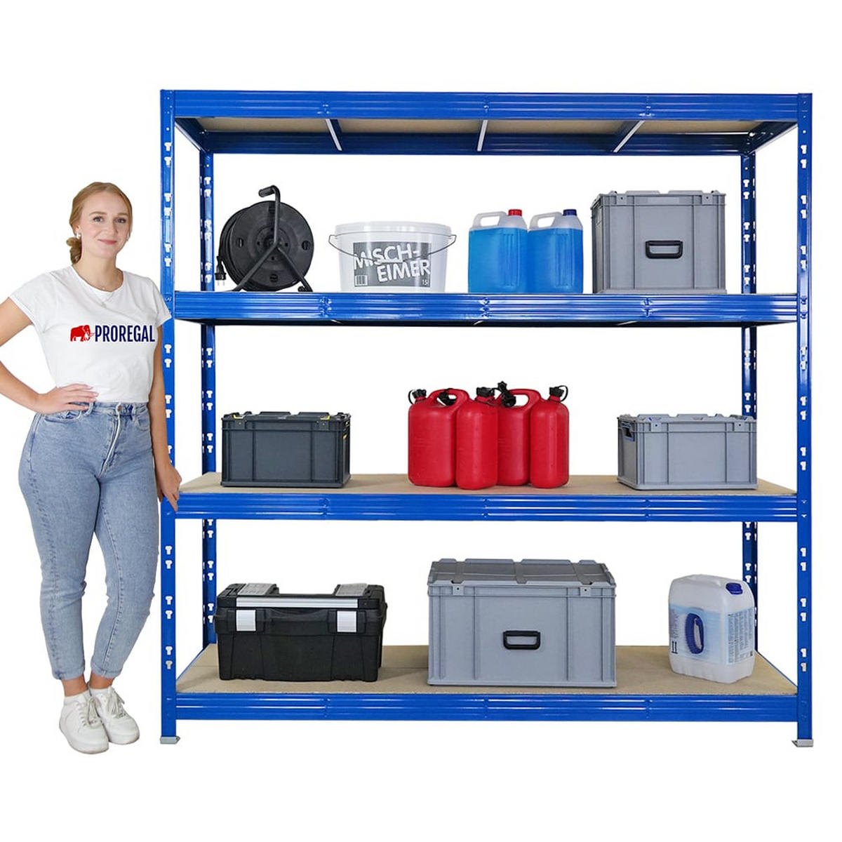 SCHWERLASTREGAL Rhino 200x200x60 cm 4 Spanplatten-Ebenen 8mm Fachlast 500 kg Blau - Blau, Metall (200/200/60cm) - PROREGAL