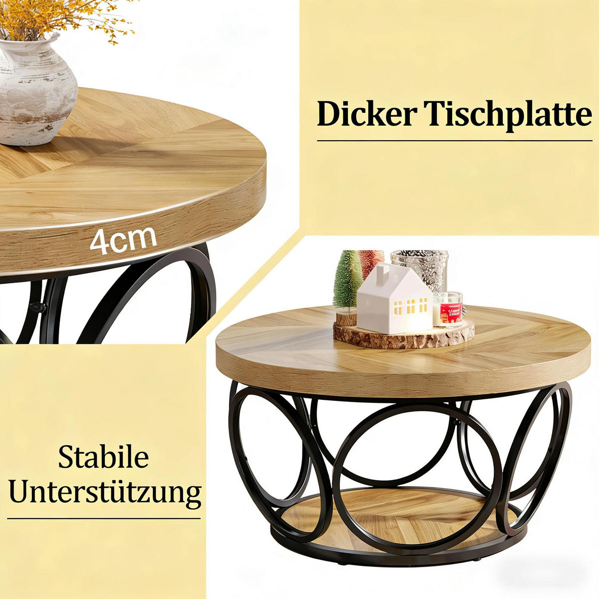 COUCHTISCH Schwarz-Braun 80/80/43 cm - Schwarz, Metall (80/80/43cm) - PANGIVO