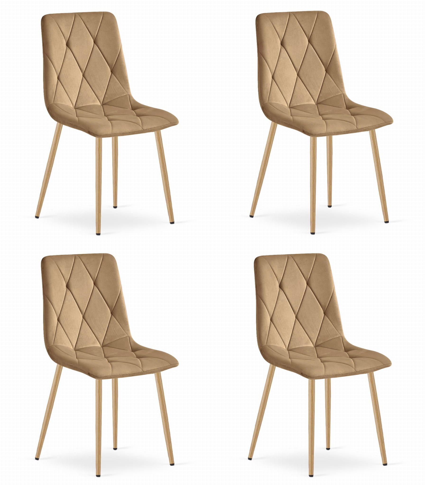 ESSZIMMERSTUHL 4-er Set TYRA brauner Sitz, Beine in Holzfarbe - Eichefarben/Braun, Textil (44.5/87/54.5cm) - Valora