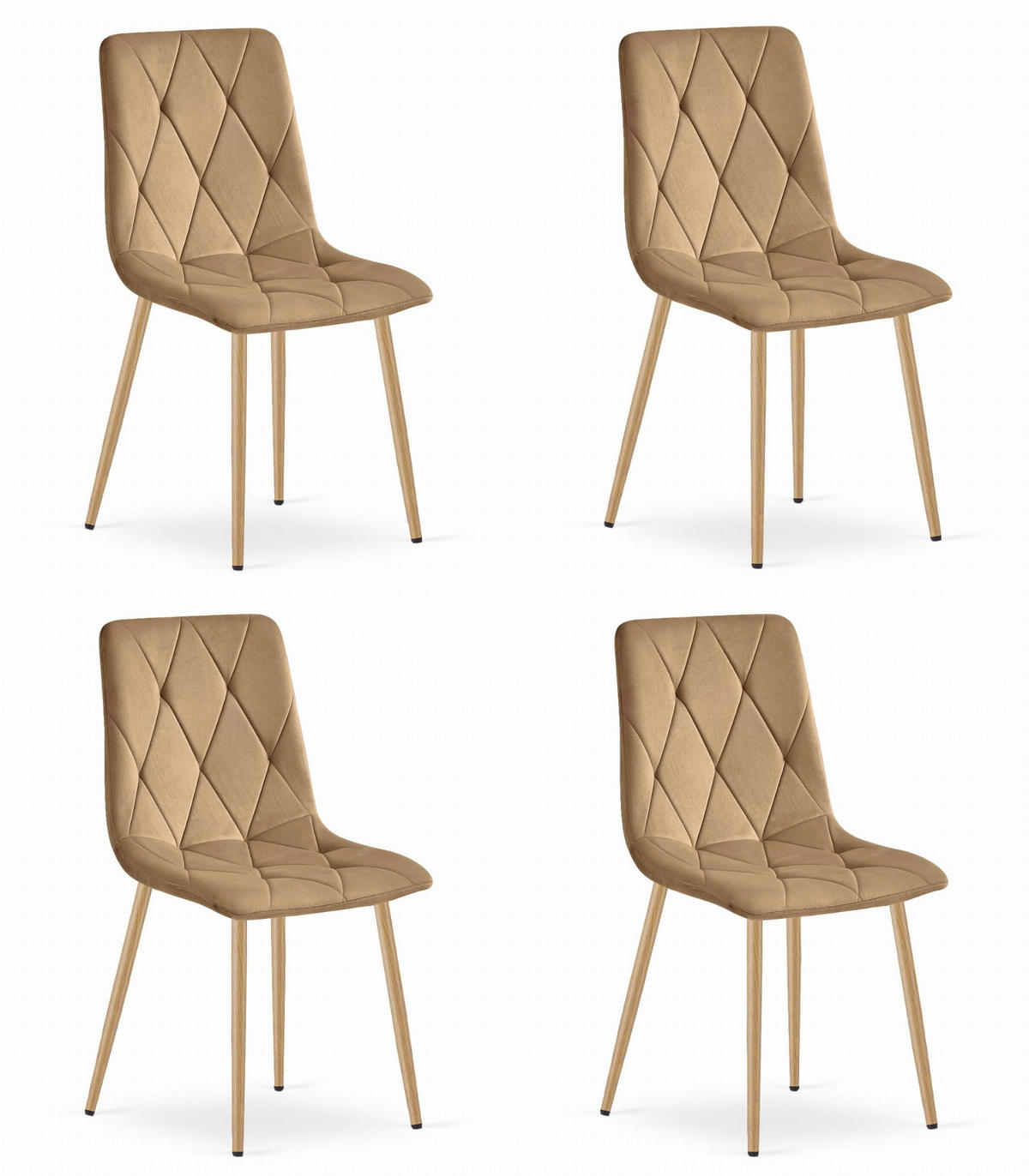 ESSZIMMERSTUHL 4-er Set TYRA brauner Sitz, Beine in Holzfarbe - Eichefarben/Braun, Textil (44.5/87/54.5cm) - Valora