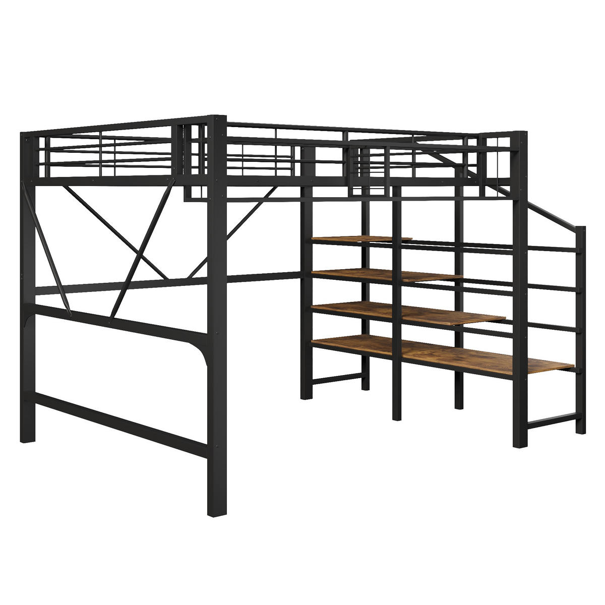 HOCHBETT mit Stufenregal 140x200 cm Metall Schwarz 3-tlg. - Schwarz, Metall (140/200cm) - Meubliv