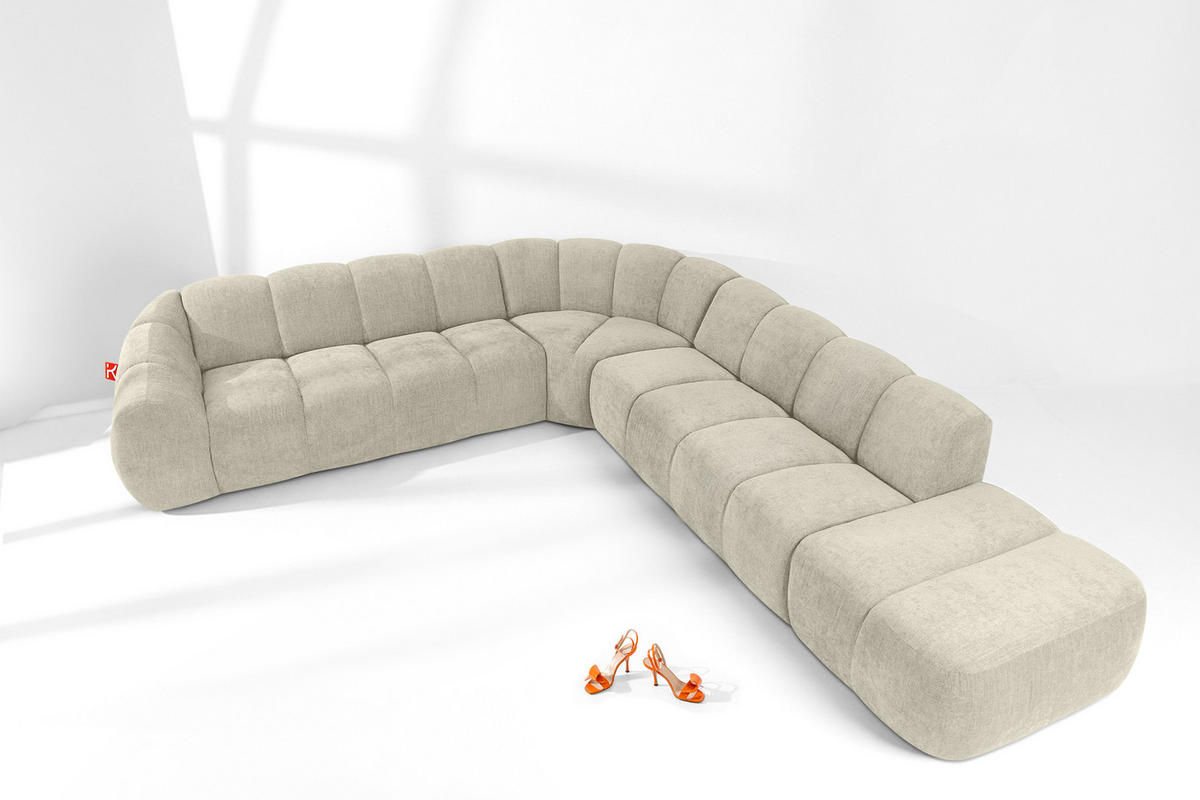 ECKSOFA RECHTS FLAVA, Ecru - Ecru, Holz/Holzwerkstoff (310/354cm) - KONSIMO®