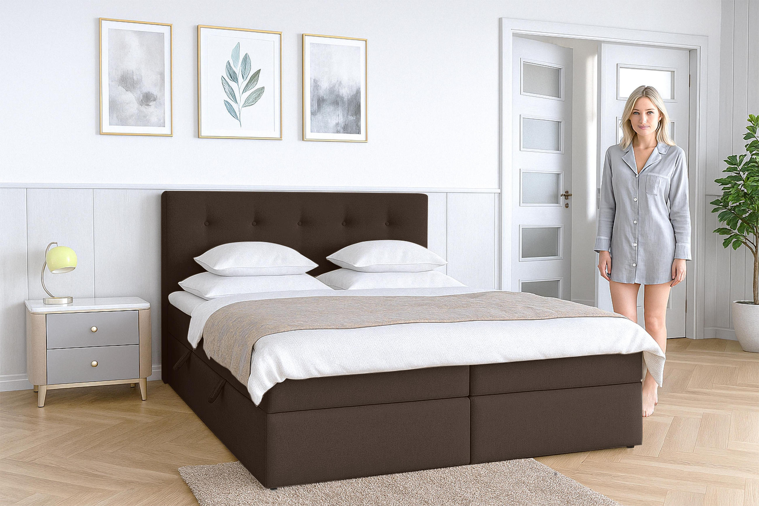 BOXBETT BAUNEI 180x200 cm mit Bettkasten und Matratze - Braun - Schwarz/Braun, Holz/Holzwerkstoff (180/200cm) - AX Living