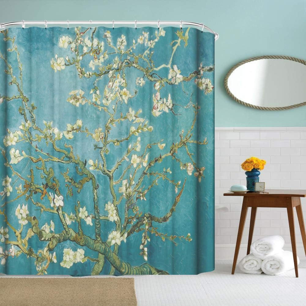 DUSCHVORHANG Blumen Muster lang 180 x 180 cm dekorativ fürs Badezimmer - Blau, Textil (180/180cm) - MCBOSON