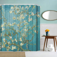 DUSCHVORHANG Blumen Muster lang 180 x 180 cm dekorativ fürs Badezimmer - Blau, Textil (180/180cm) - MCBOSON