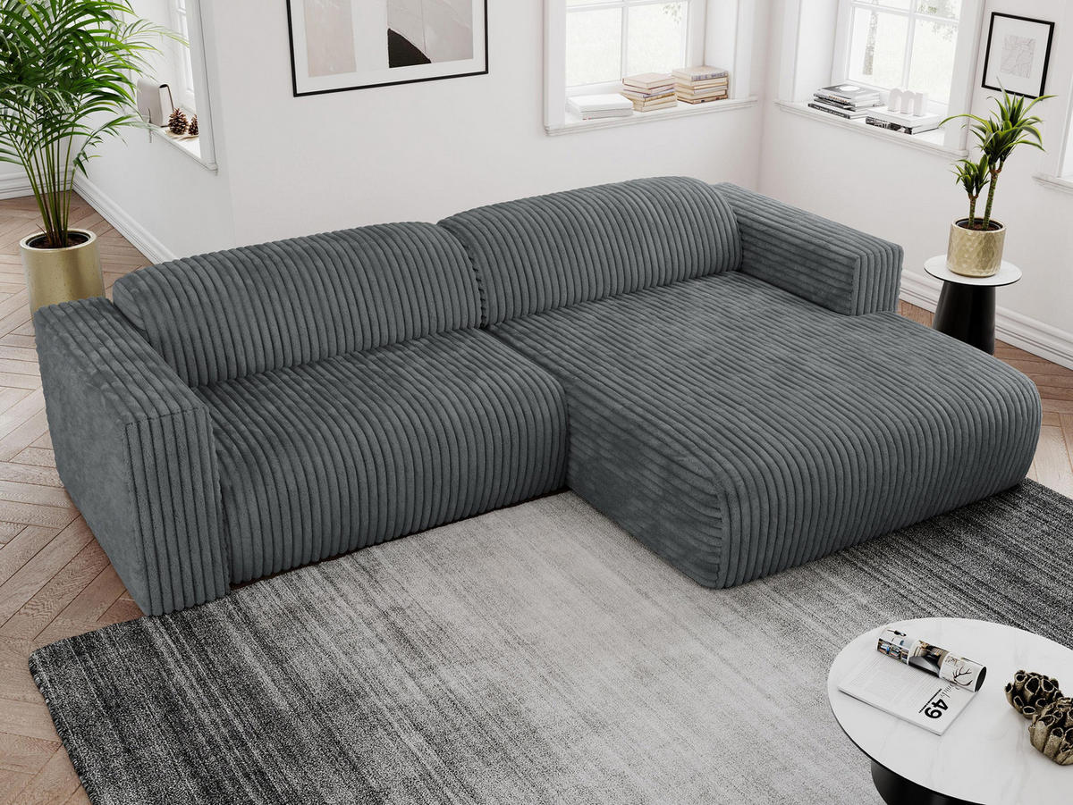 ECKSOFA PASADENA Dunkelgrau Cord - Rechts Seite - Dunkelgrau/Schwarz, Kunststoff/Textil (180/288cm) - MKS