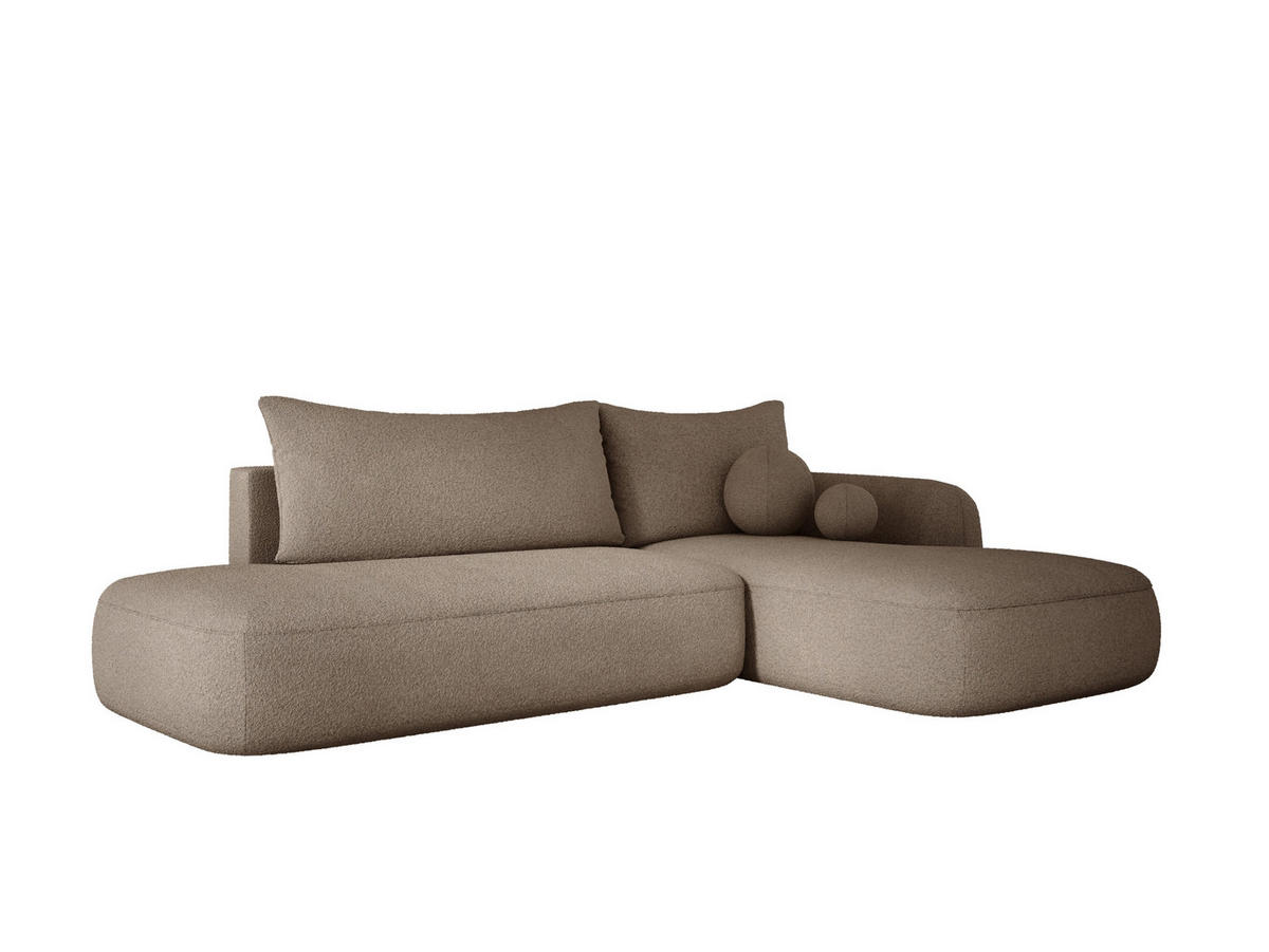 ECKSOFA BABU mit Schlaffunktion, Moderne Polsterecke für Wohnzimmer, funktionales Schlafsofa im Stoff NOW OR NEVER, 300x105x60cm rechte, Beige​ - Cappuccino, Holz/Textil (300/190cm) - DomoHome