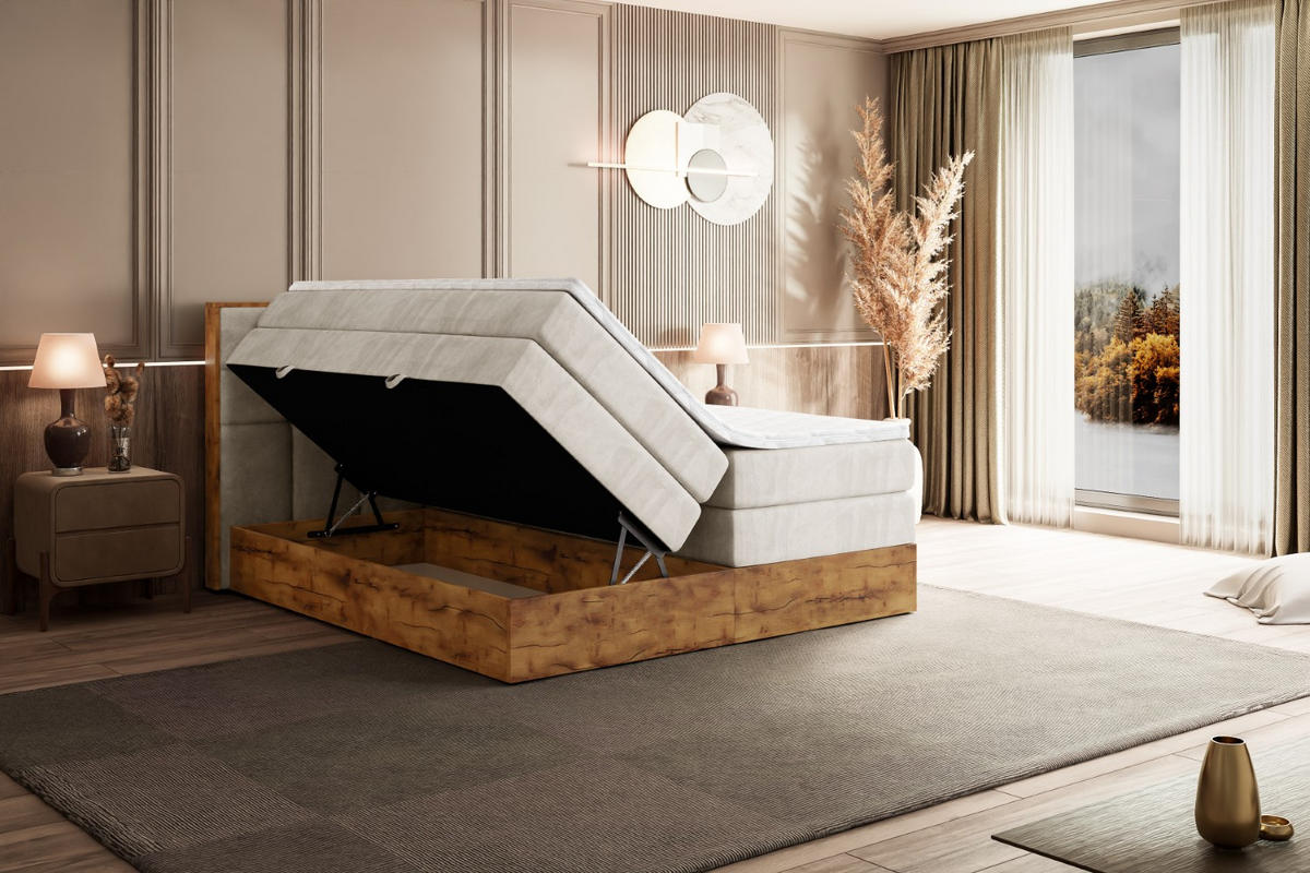 BOXSPRINGBETT mit Matratze H3|H4 und Lattenrost - LOLLI2 KING-120x200 - Beige Casablanca - Beige, Holzwerkstoff (120/200cm) - ALTDECOR
